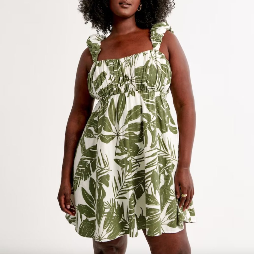 Abercrombie Puff Strap Babydoll Mini Dress - Size Large - Color: Green Floral